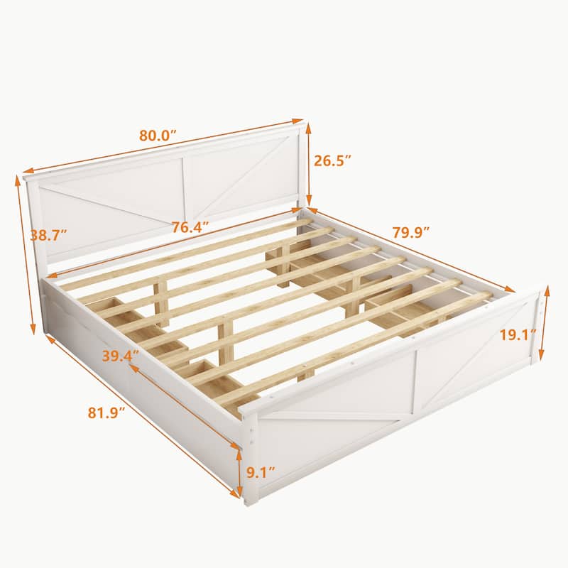 Wooden Platform Bed with Four Drawers