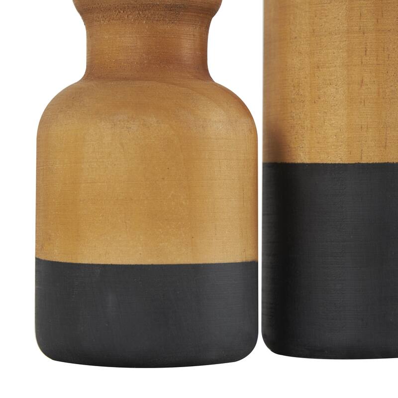 Wood Colorblock Decorative Vase with White or Black Bases - Set of 3 Brown - Roche River Decor
