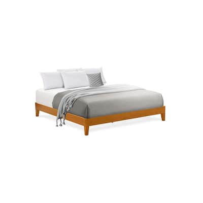King Size Bed Frame - Sturdy Platform Bed with Hardwood Legs - Oak Finish Bedroom Furniture
