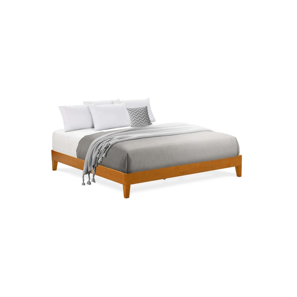 King Size Bed Frame - Sturdy Platform Bed with Hardwood Legs - Oak Finish Bedroom Furniture
