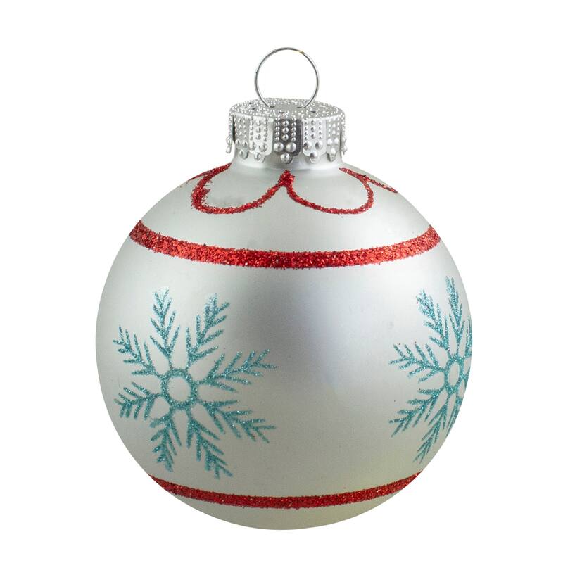 4ct Silver and Blue Snowflake Glass Ball Christmas Ornament 2.75"