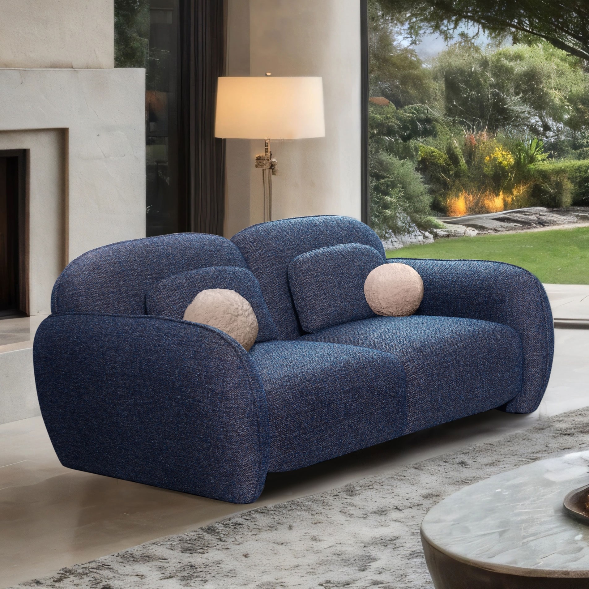 Furniture of America Isren Modern Chenille Loveseat with Ball Pillows