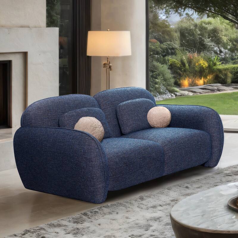 Furniture of America Isren Modern Chenille Loveseat with Ball Pillows - Denim Blue