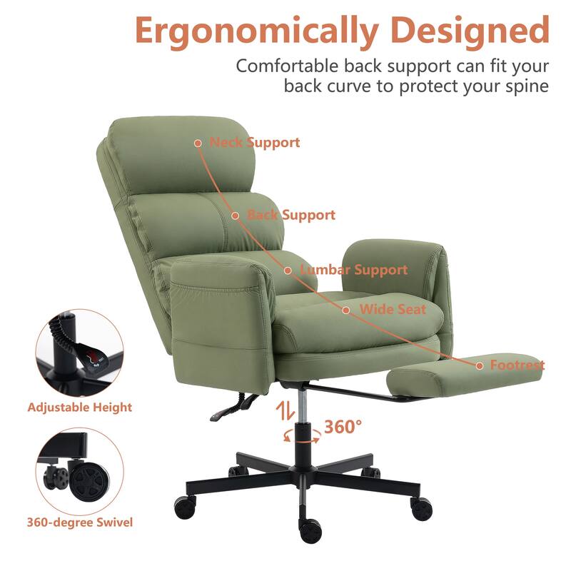 Cross-legged Office Chair with Flip-up Arms and Headrest, High-Back Ergonomic Executive Chair with Footrest and Side Pockets