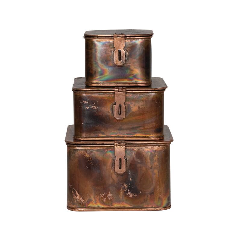 Decorative Metal Boxes with Lid, Set of 3