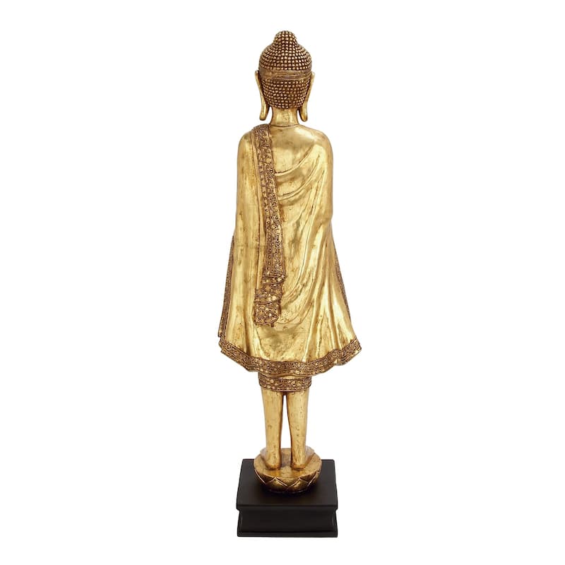 Polystone Buddha Standing Floor Sculpture with Engraved Carvings and Relief Detailing - Gold - Roche River Decor