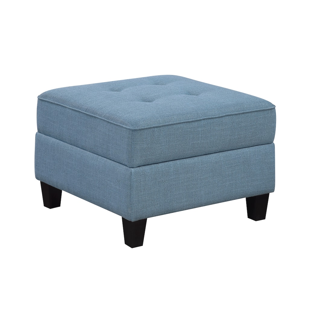 Living Room Furniture Storage Ottoman Blue Tufted Solid Wood Modern Comfort 1pc