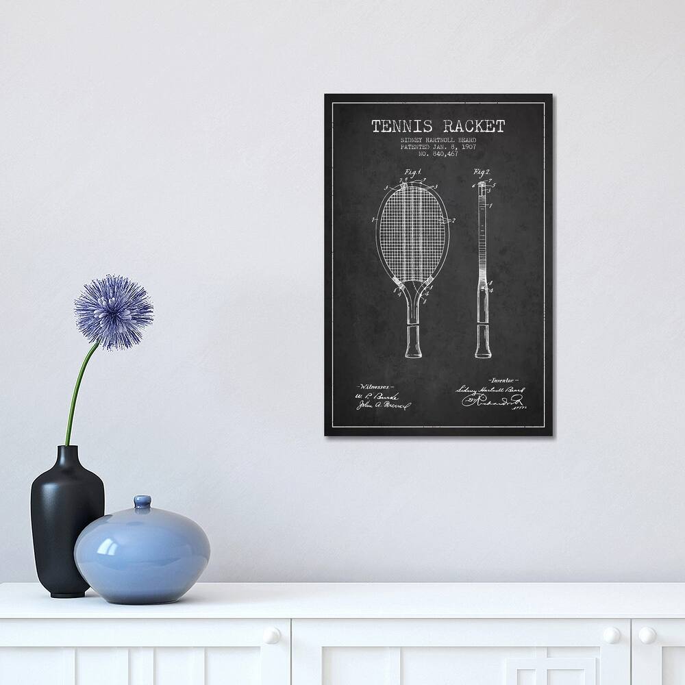 iCanvas "Tennis Racket Charcoal Patent Blueprint" by Aged Pixel Canvas Print