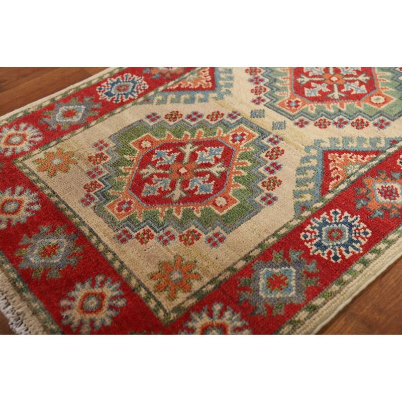 Geometric Kazak Oriental Foyer Rug Handmade Wool Carpet - 2'0"x 3'0"