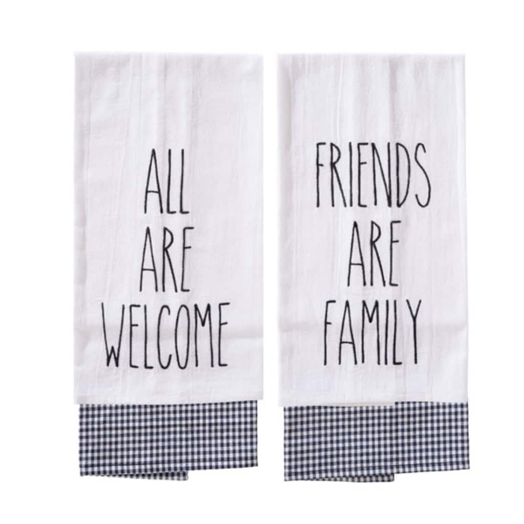 Transpac Fall Harvest Black and White Check Friendship Kitchen Towels Cotton