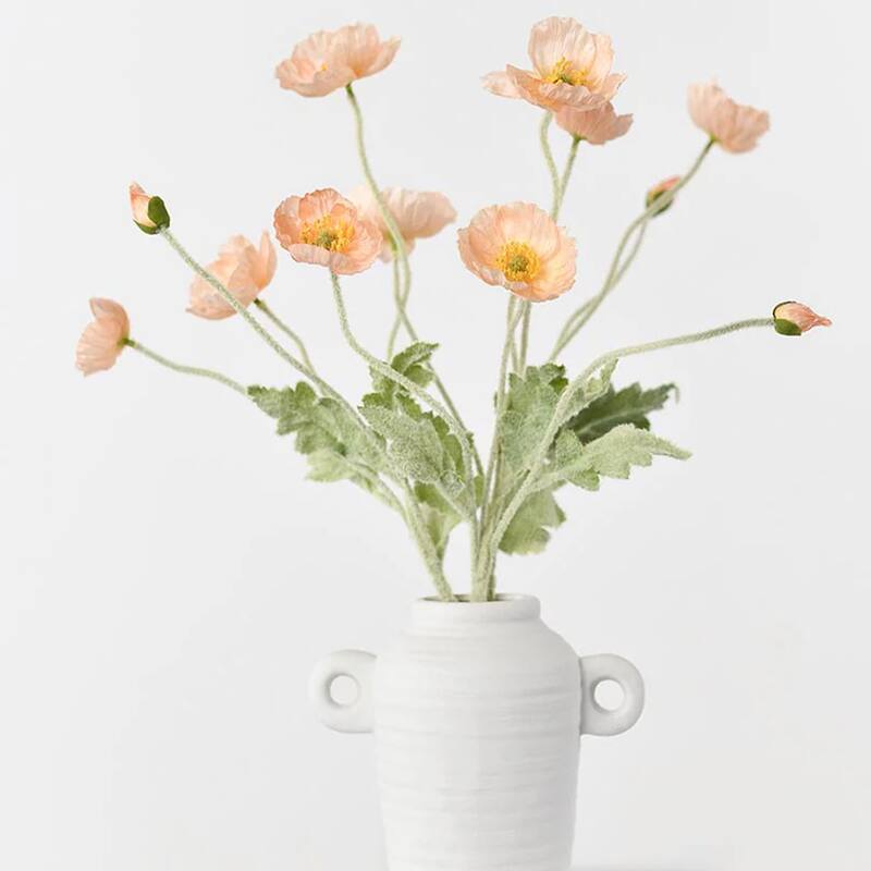 Medium Coral Pink Silk Decorative Artificial Common Poppy(Pack of 1 Branch)