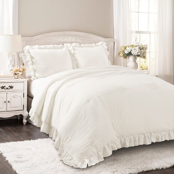 Lush Decor Reyna Ruffled Shabby-chic Comforter Set - White - Full - Queen