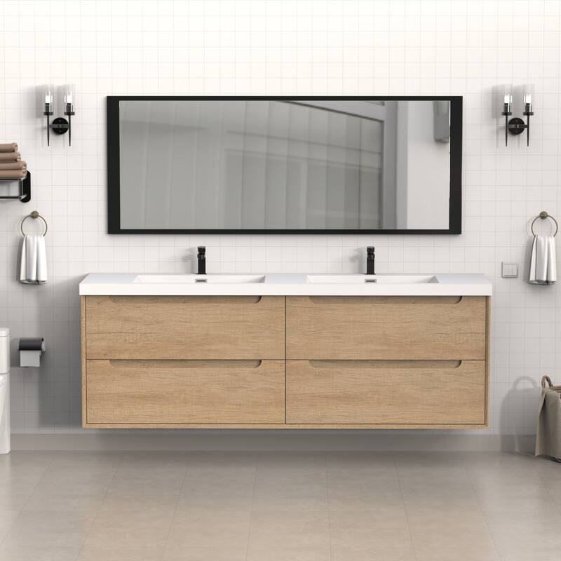 72" in. W x 26" in. D Integrated Resin Bathroom Rectangular Dual Sink Vanity Top One-Piece Design