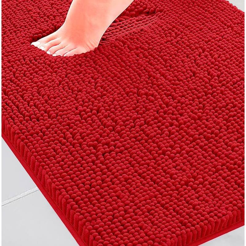30"x20" - Red Soft Cozy Plush Chenille Bath Mat Bathroom Rug