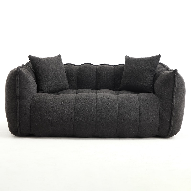 66" Chenille Square Beanbag Chair with High-Resilience Foam Core, Armrests and Handle