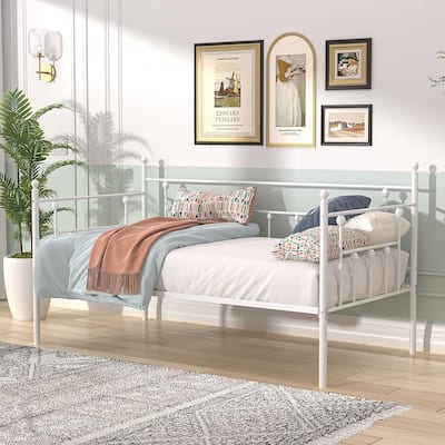 White Steel Twin-size Platform Bed Frame, Metal Daybed