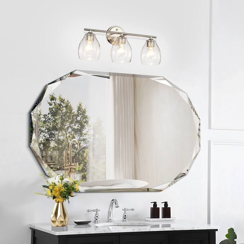 Brushed Nickel 3-Light/4-Light Vanity Light with Bell-shaped Seedy Glass Shades