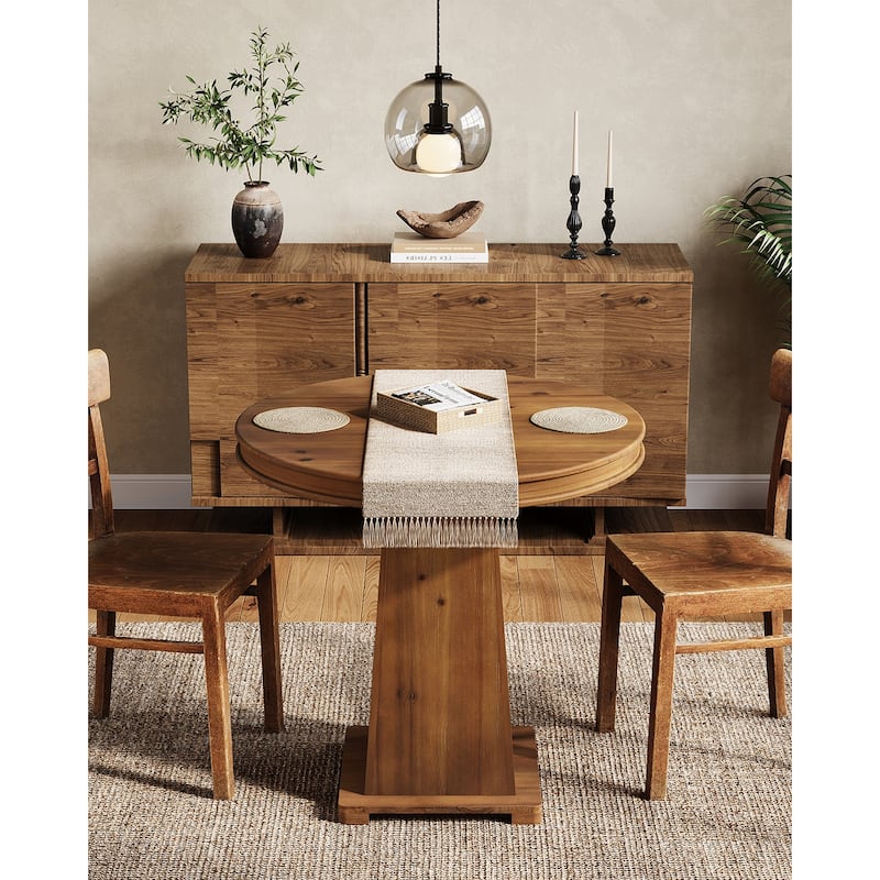 Small Round Dining Table, Solid Wood - Brown