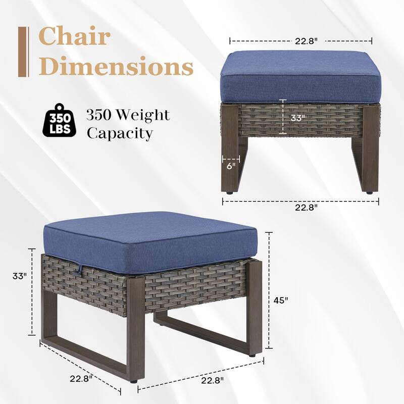 Outdoor Footstool Footrest Seat w/Removable Cushions - Grey