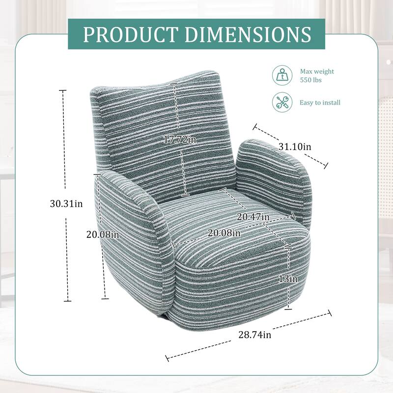 HOMEFUN Boucle Upholstered 360° Swivel Fabric Striped Armrest Leisure Chair for Living room and Bedroom
