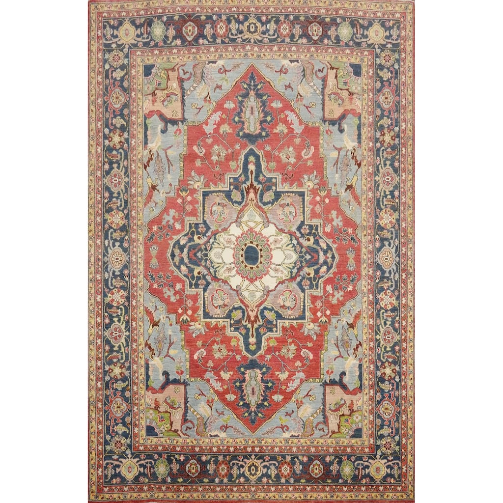 Hand Knotted Oriental 100% Wool Carpet Traditional Floral Red Heriz (serapi) Area Rug - 10' 0'' X 8' 0''