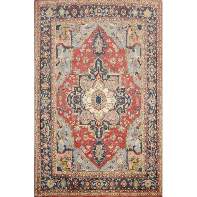 Hand Knotted Oriental 100% Wool Carpet Traditional Floral Red Heriz (serapi) Area Rug - 10' 0'' X 8' 0''