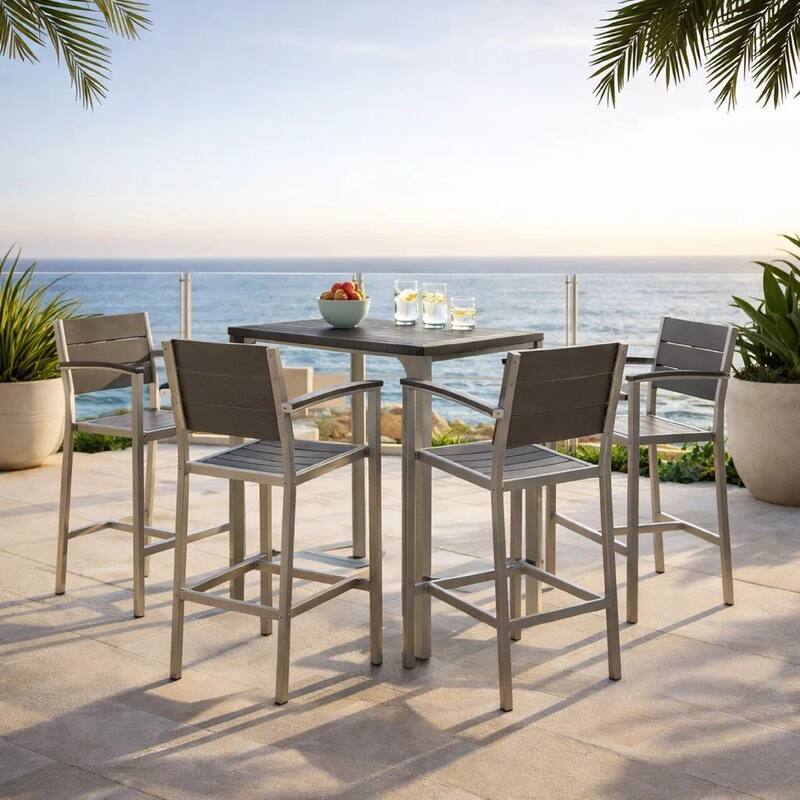 Kylo 18 Inch 4 Piece Outdoor Armchair, Polyresin Backs and Seats, Aluminum