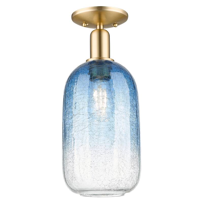 Innovations Lighting Downtown Urban - Brookhaven Cloche - 1 Light 7" Semi-Flush Mount Light - Champagne Bronze/Sapphire Blue Shade