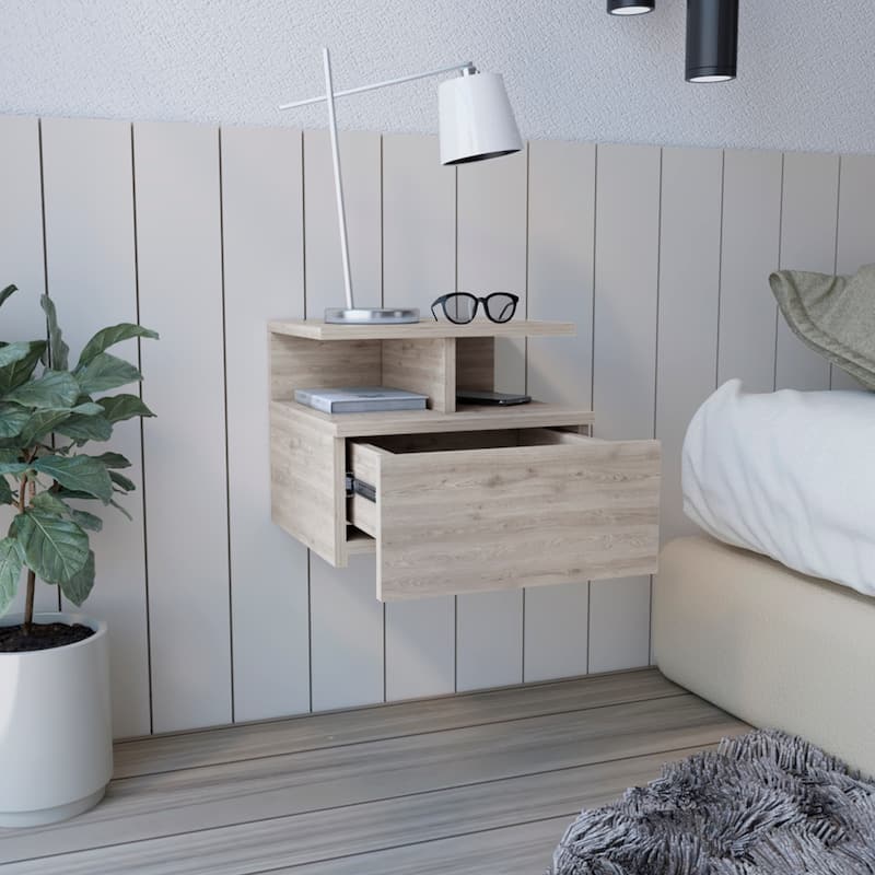 Floating Nightstand Flopini, One Drawer, Dark Walnut Finish,High quality and durable - Gray