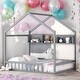 preview thumbnail 10 of 15, Kids and Baby Full Size House Bed with Fence and Roof with Storage Shelf Grey