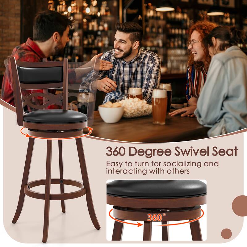 Gymax 29'' Bar Height Stools Set of 2 w/Rubber Wood Frame Faux Leather