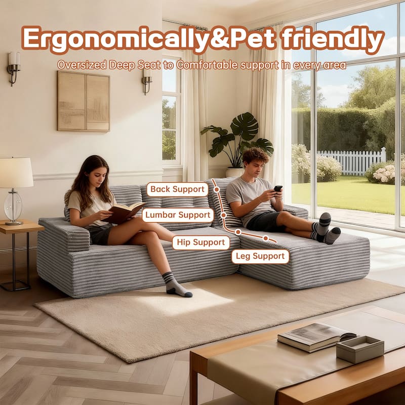 Corduroy Chaise Sectional Sofa Convertible Modular Sleeper Couch
