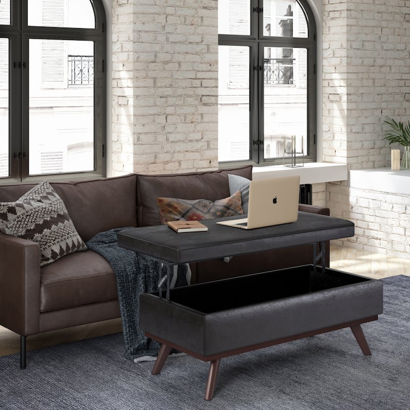 WYNDENHALL Ethan 42 inch Wide Mid Century Modern Rectangle Table Ottoman - Distressed Black