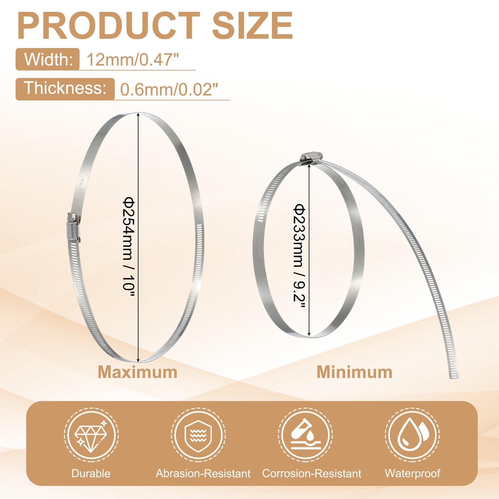 Hose Clamps, Adjustable Worm Gear Hose Clamp for Plumbing Automotive Hose Fuel Line Pipe Clamps - Silver