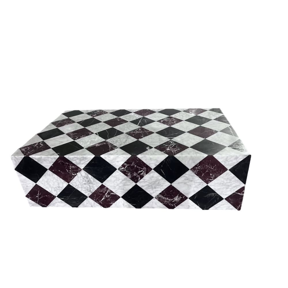 BETACH Genuine Marble Block Coffee Table - Nero Black / Carrara / Rosso Levanto Marble