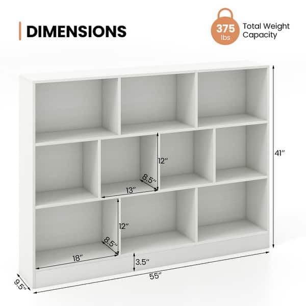 dimension image slide 0 of 2, 41 inches Wooden Toy Storage Organizer with 10 Cubes for Classroom Daycare Nursery Kindergarten - 55" x 9.5" x 41" (L x W x H)