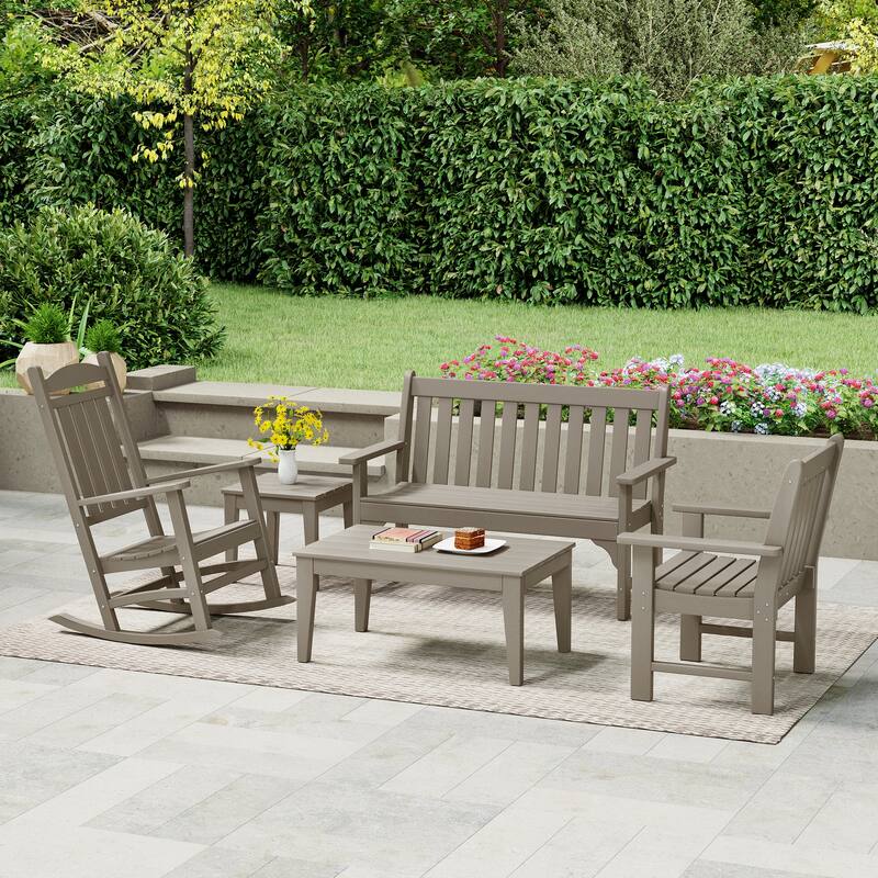Laguna Outdoor Patio 5-Piece Porch Bench & Rocking Chair Conversation Set