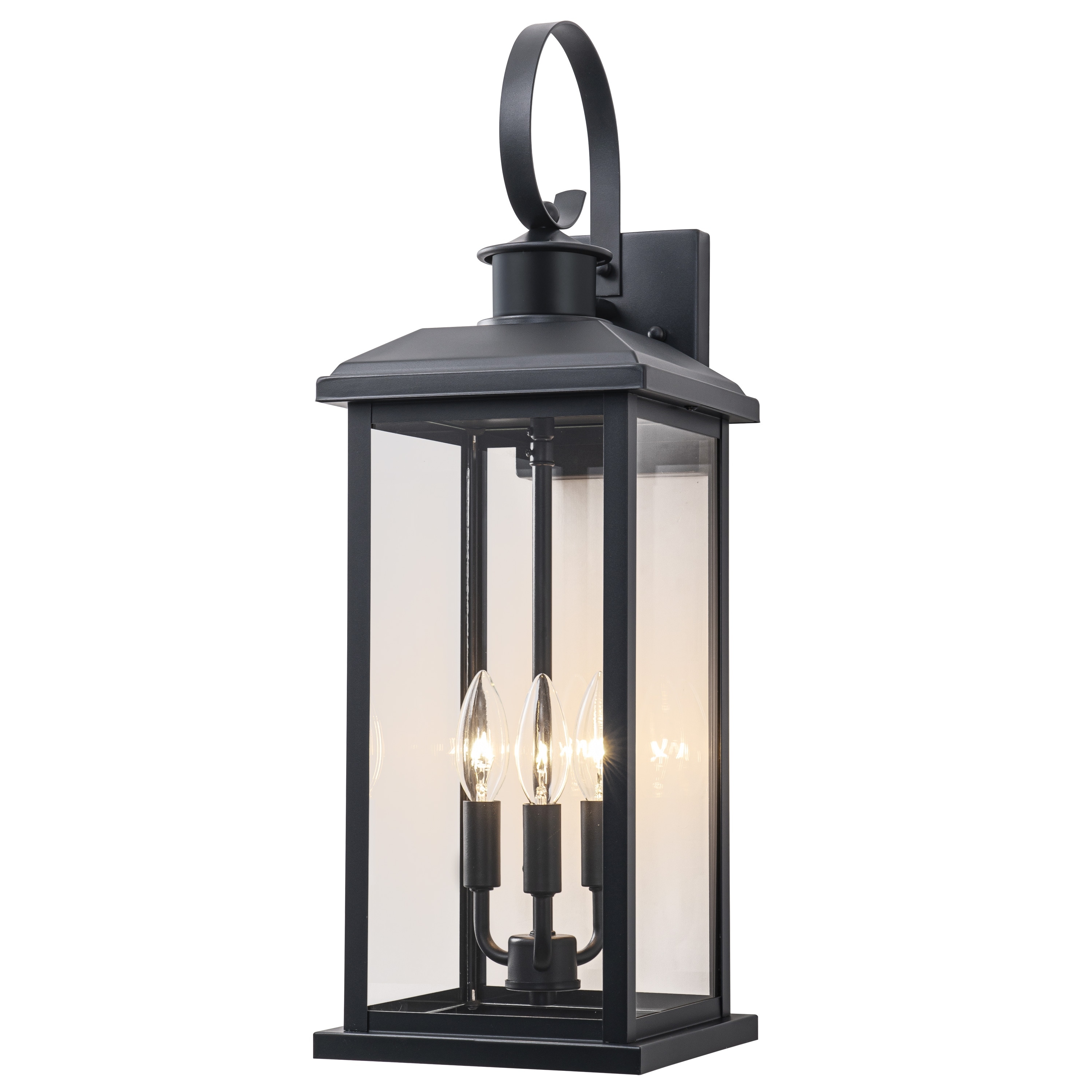 C Cattleya 1-Pack 3-Light 40W Matte Black Outdoor Wall Lights With Clear Glass Shade