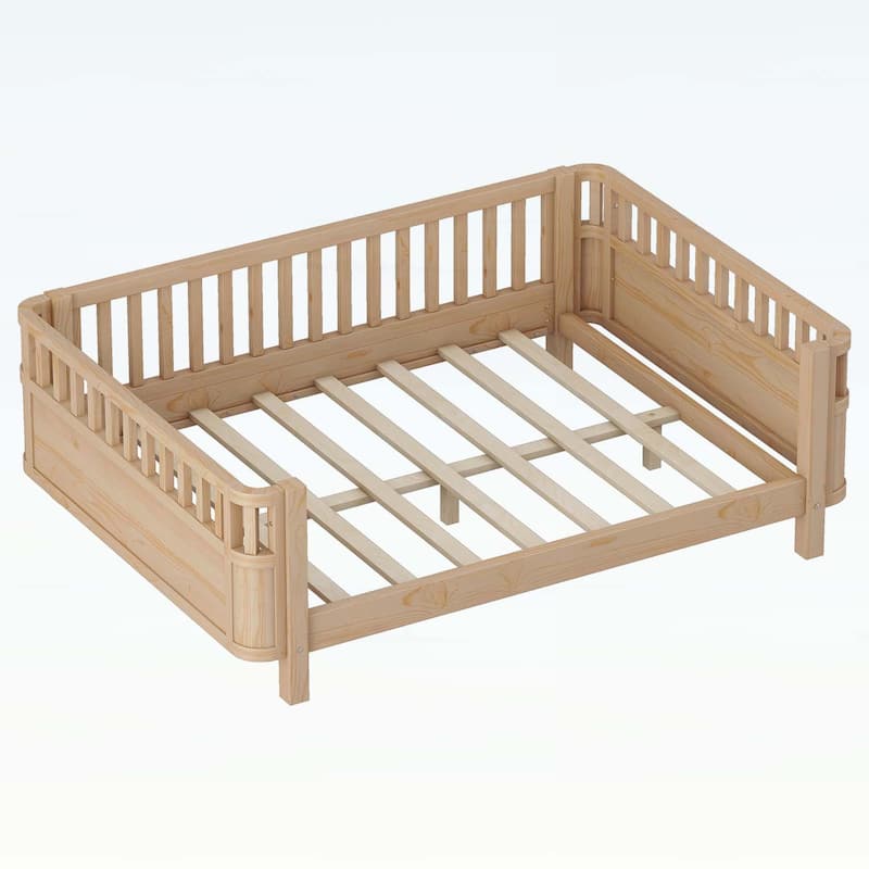 Wood Platform Bed,Low Profile Design with Safety Rails,Ideal for Boys and Girls