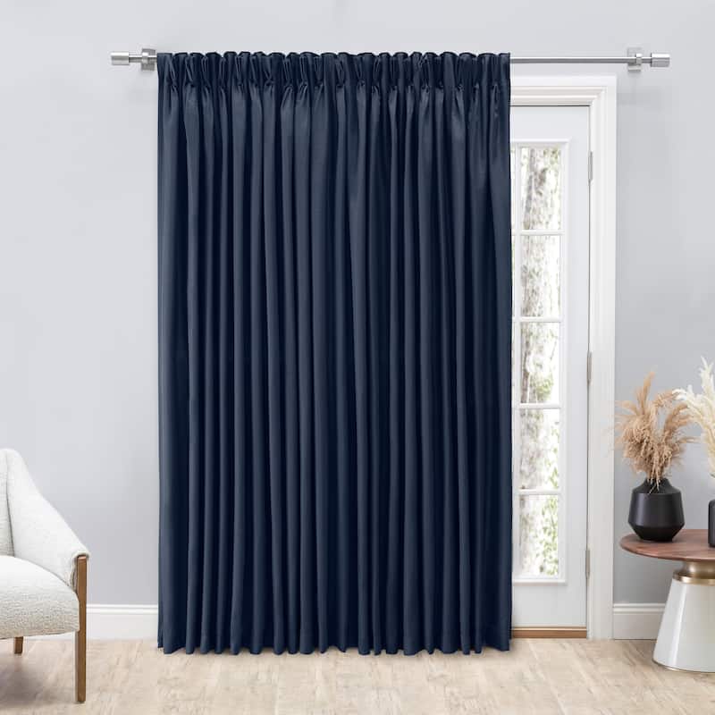 Premium Grasscloth Sheen Pinch Pleat w Back Tab Patio Curtain Panel - 100"W x 84"L - 84 Inches - Navy