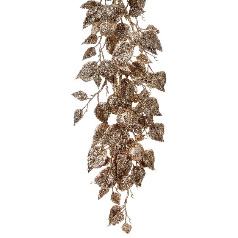4'x8" Gold Glittered Aspen Leaf & Ball Artificial Christmas Garl&