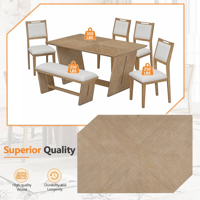 6-Piece Transitional Dining Set with 4 Chairs & Bench