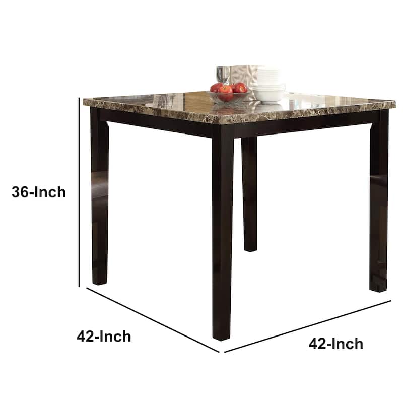 Spacious Wooden High Table Faux Marble Top Brown