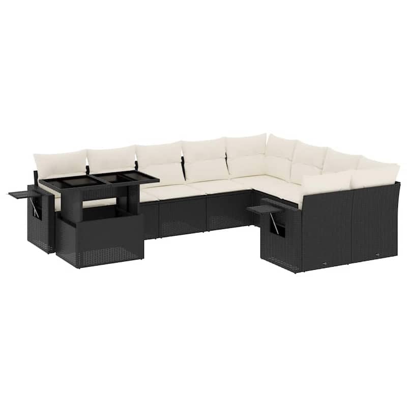 vidaXL Patio Sofa Set with Cushions Outdoor Furniture 10 Piece Poly Rattan - 24.4 x 24.4 x 27.2