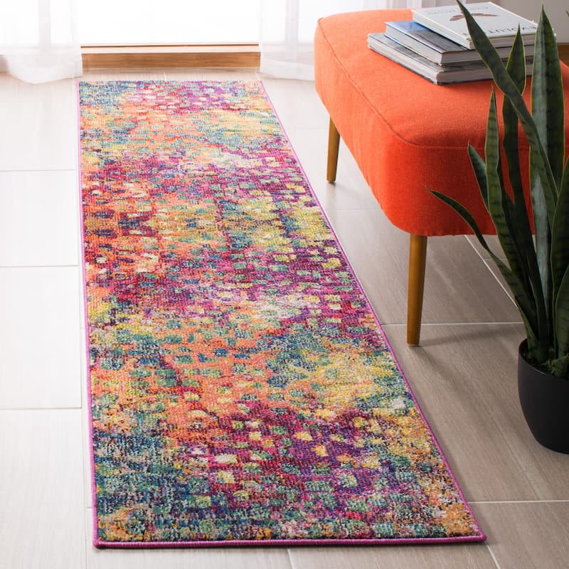 SAFAVIEH Madison Gudlin Modern Abstract Watercolor Rug - 2'2" x 22' Runner - Fuchsia/Gold - Runner/Rectangle