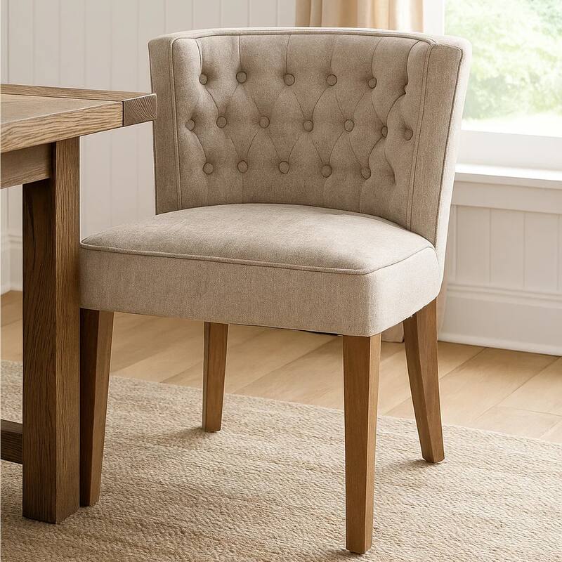 Cly Dining Side Chair Set of 2, Light Gray Fabric, Brown Solid Wood