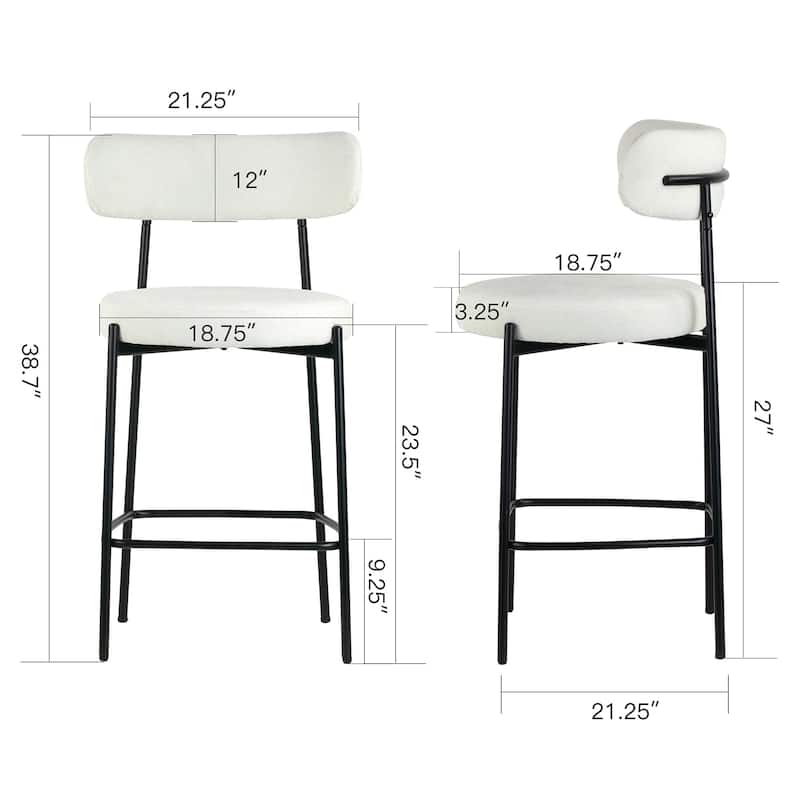 Set of 2 Awen White Boucle Counter Stool with Black Legs