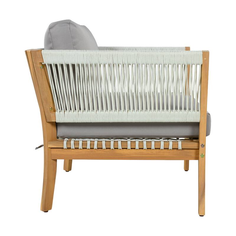 Christopher Knight Home - Modern Outdoor Acacia Wood Patio Lounge Chair with Woven Rope Accents and Weather-Resistant Cushions