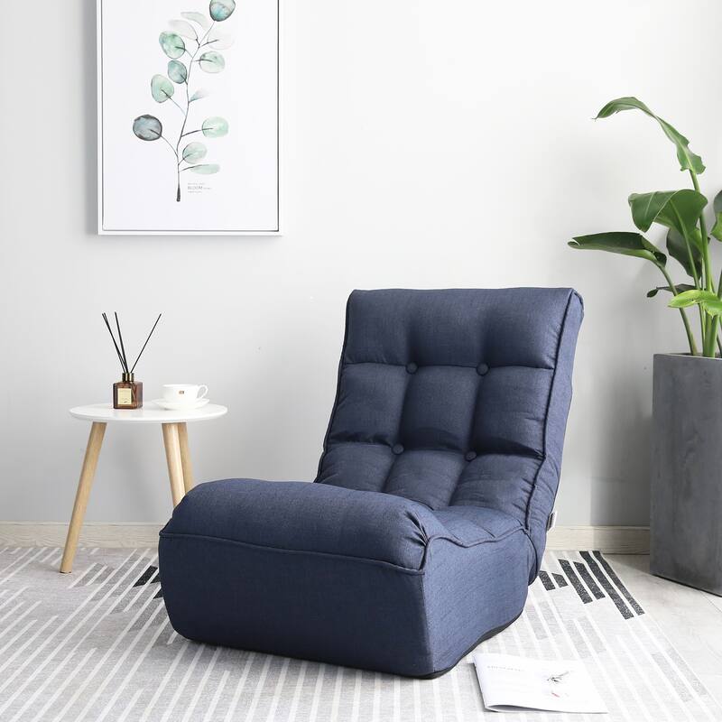 Navy Modern 23.6" High Back Upholstered Adjustable Foldable Buttons Tufted Lounge Chair with Comfortable Backrest