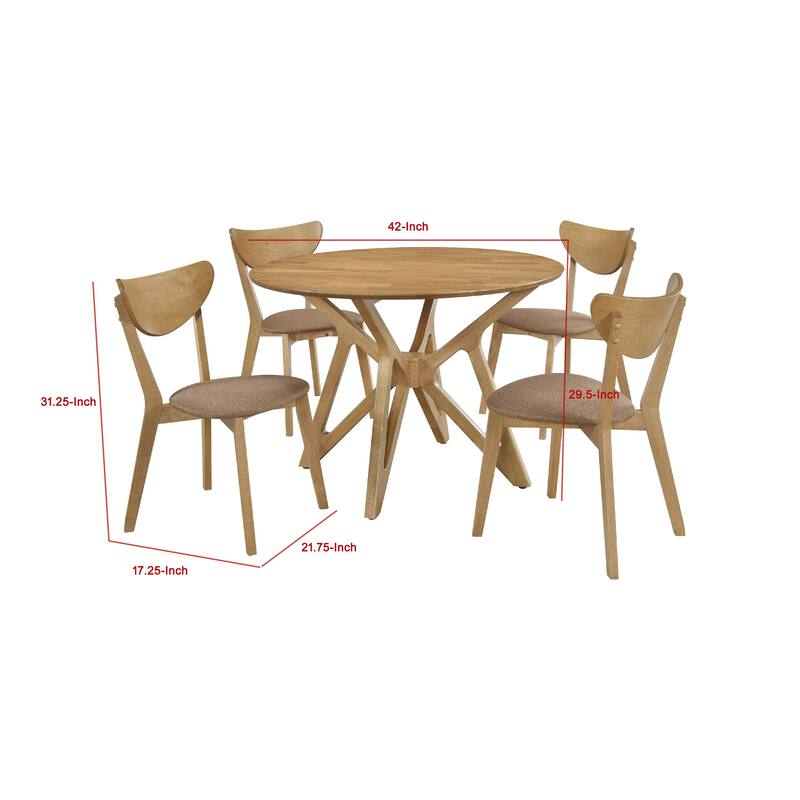 Evans 5pc Dining Table 4 Chair Set, Angled Base, Light Walnut Brown